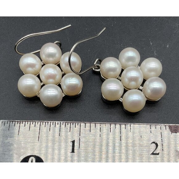 Hanging Earrings Faux Pearls Flower Cluster on Hypoallergenic Stainless Steel .7 - Picture 4 of 4